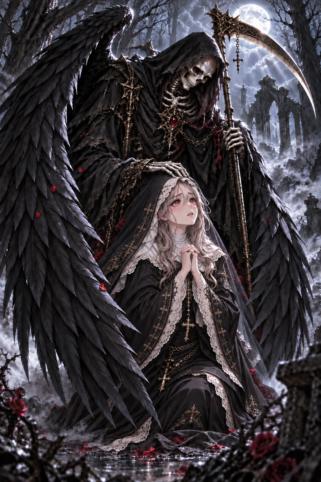 Death and the Meiden，死神与祈祷修女的哥特二次元插画